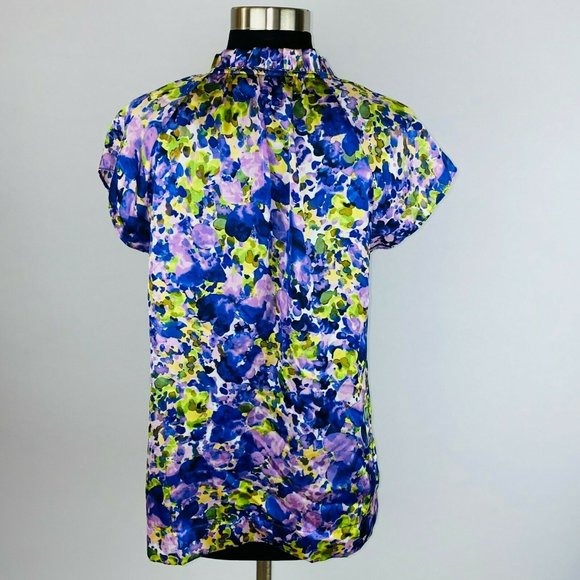Apt 9 Womens Small S Abstract Watercolor Print Popover Fitted Front Waist Top - Picture 7 of 8